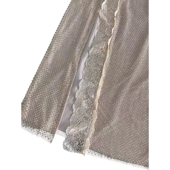 Self-Portrait Champagne Rhinestone Lace Trim Maxi Dress US 6 - Picture 9 of 10